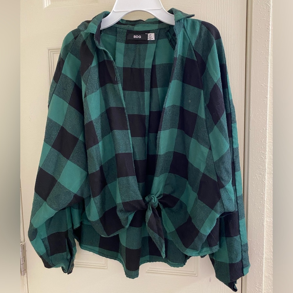 Green checkered BDG urban outfitters tied flannel